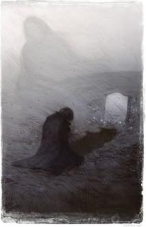 Figura sombria em um cemitério